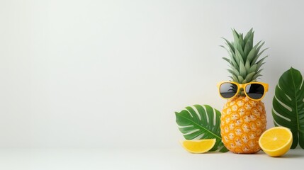 Stylish pineapple with sunglasses and citrus accents