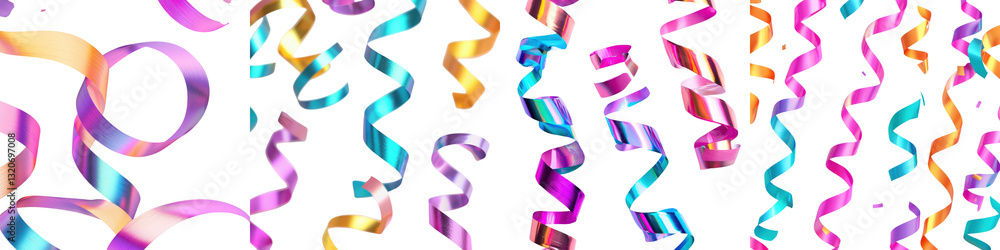 Poster vibrant and lively background featuring a dynamic display of colorful confetti ribbons and streamers