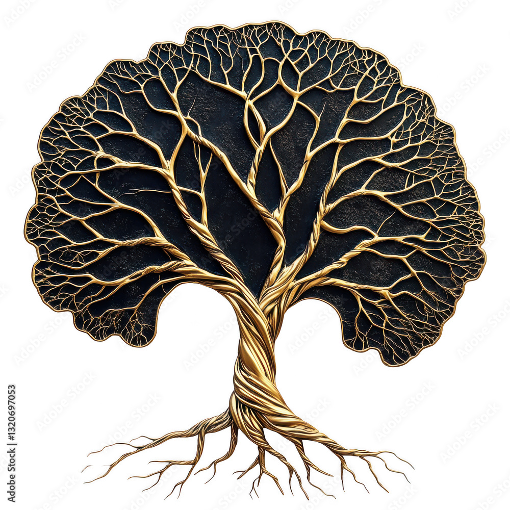 Poster a detailed, artistic representation of a tree with intricate branches and roots, showcasing an elega