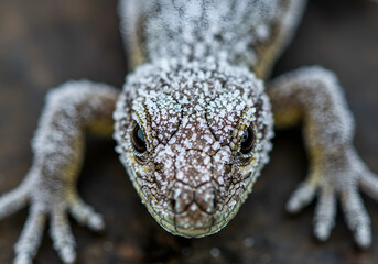 Lizard Face Looking Down with Skin Close-up