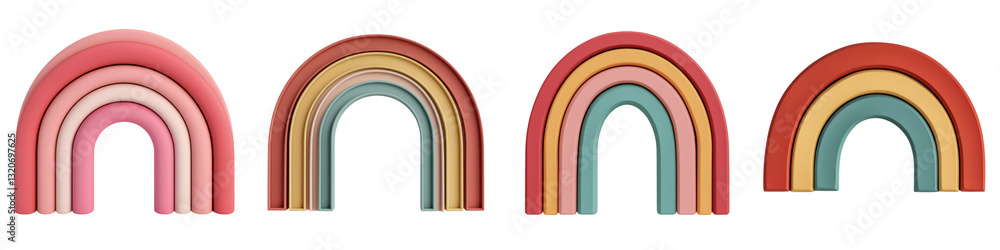 Poster vibrant abstract background with three dimensional pastel rainbow shaped objects modern minimalist d
