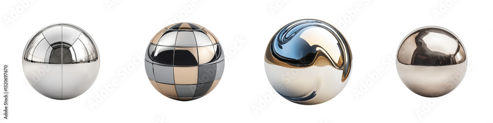 Poster a captivating arrangement of shimmering metallic spheres in a minimalist geometric display the refle