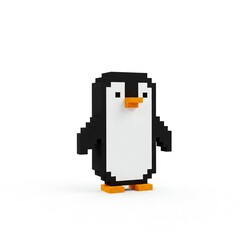 A penguin in 3D block style on a white background.