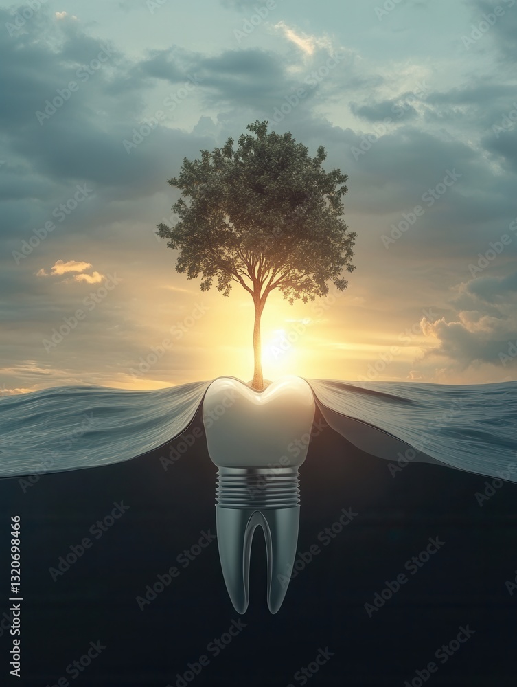 Aufkleber conceptual visualization of a robust tooth implant growing like a tree symbolizing health and vitali