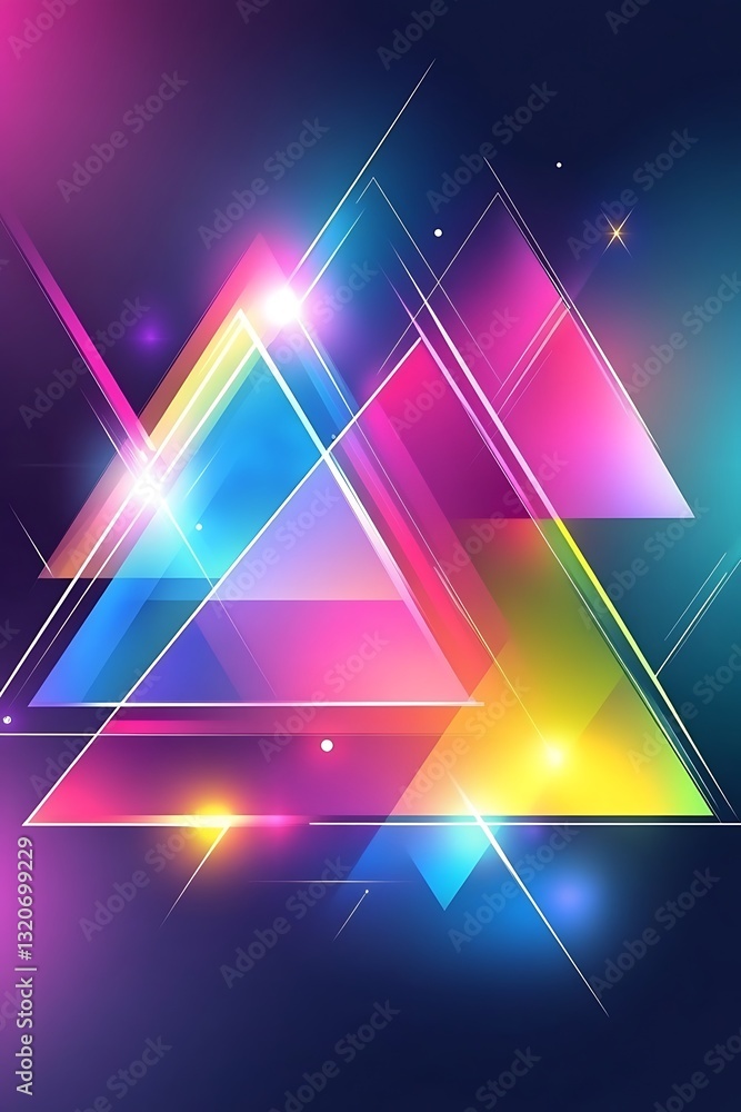 Poster vibrant geometric triangles with dynamic gradient and abstract glows