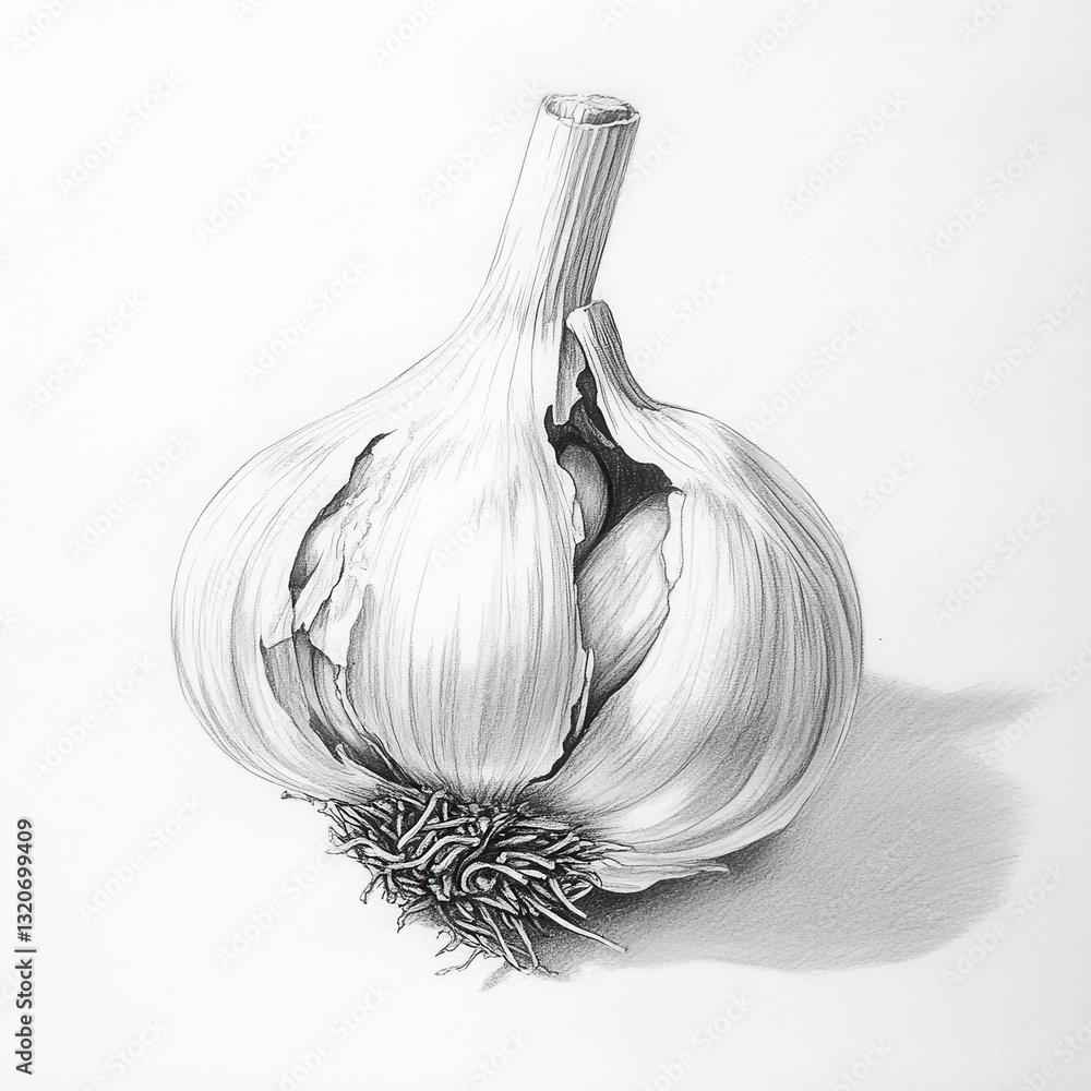 Poster bulb of garlic with exposed cloves showcasing natural textures and details from various angles