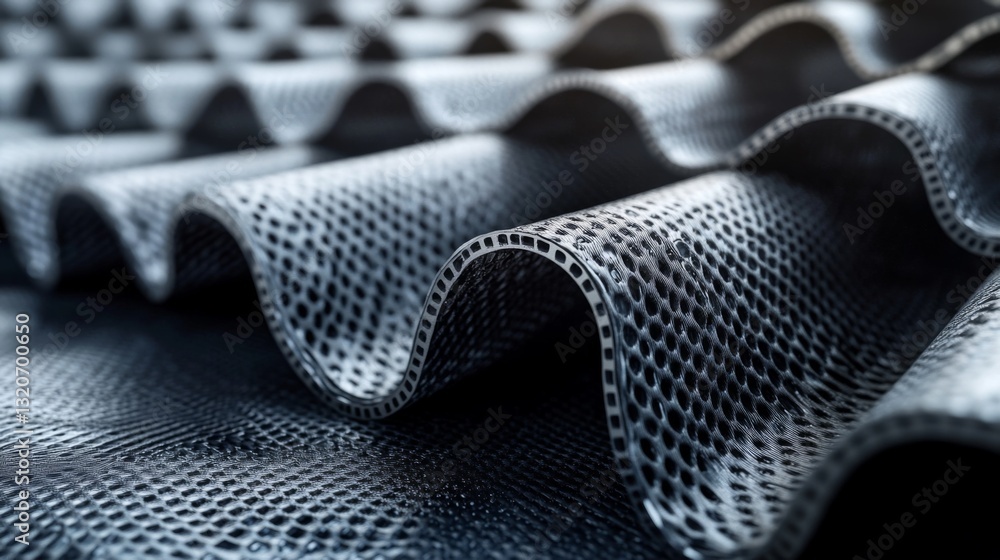 Poster close-up view of a textured industrial material with waves, depicting intricate designs used in manu
