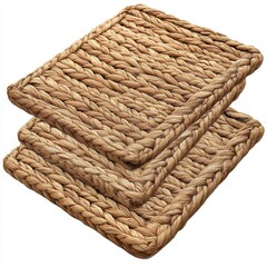 Obraz premium Textured Beige Cushions with Rope like Weave, Generative AI.