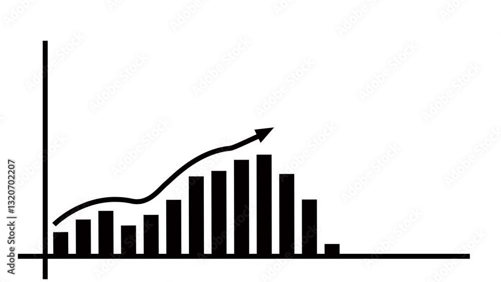 Poster abstract business infographics with rising arrow and bar stats on transparent background. alpha chan