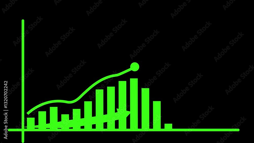 Poster abstract business infographics with rising arrow and bar stats on transparent background. alpha chan