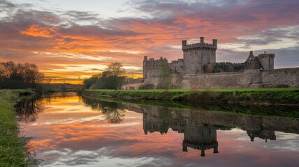 Obraz premium Magnificent Sunset Reflection at Trim Castle, Ireland