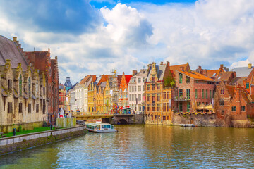 Old traditional houses, canal in Ghent, Belgium