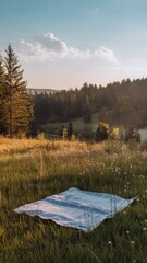 Serene Sunset Picnic Blanket in Mountain Meadow