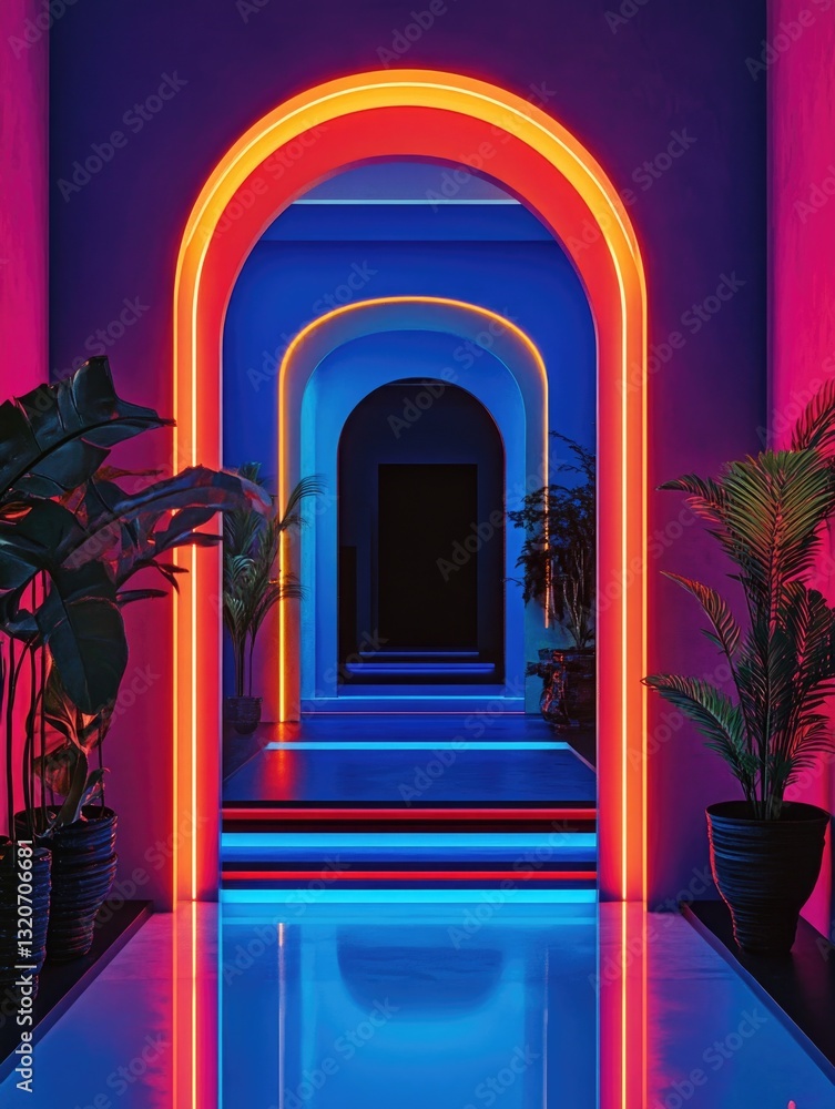 Poster interior design concept featuring a hallway with a pool table and greenery
