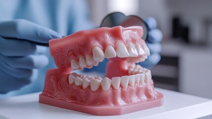 Dental model examination with magnifying glass
