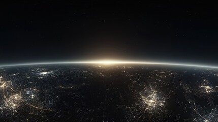 Night Earth, city lights at sunrise from space