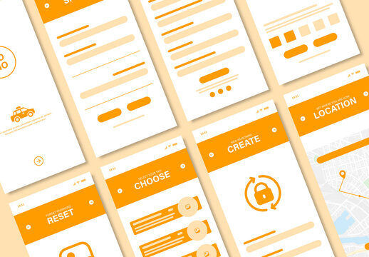 Rideshare App Wireframe UI Design Template
