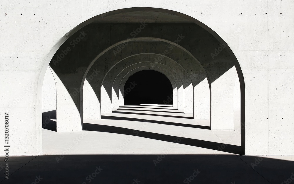 Poster abstract grayscale image of a receding series of arches creating a tunnel-like effect. strong contra