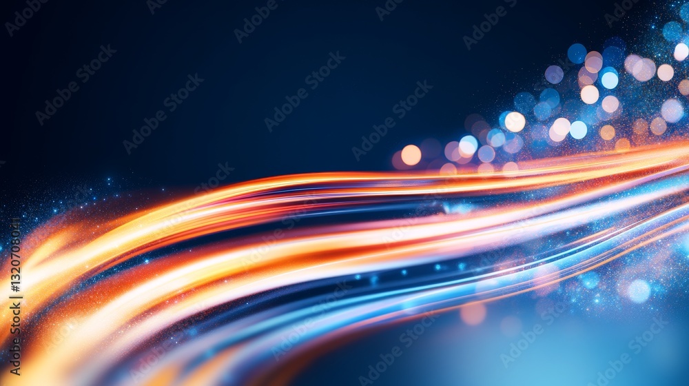 Poster futuristic digital data flow with glowing fiber optic light streaks in abstract technology backgroun
