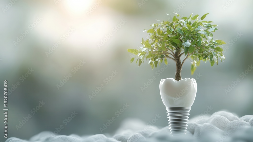 Aufkleber strong tooth implant symbolizing health grows like a tree from healthy gums in a conceptual artistic
