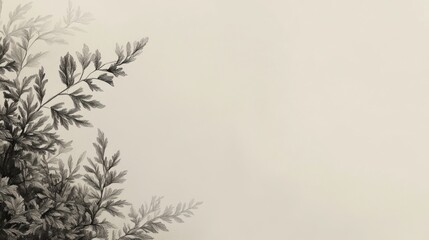 Naklejka premium Monochrome botanical illustration featuring delicate fern leaves against a muted beige background, ideal for minimalist design