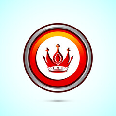 Crown icon design illustration, Royal crown sign symbol, Orange color round button design