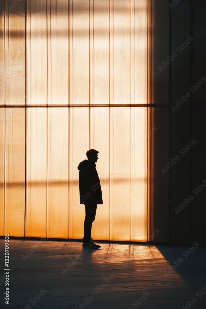 Poster a silhouette of a person standing in front of a window, a simple yet powerful image