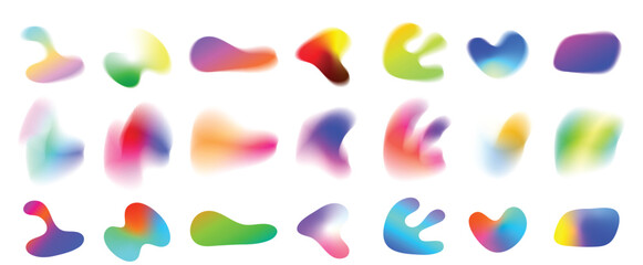 Colorful organic blurry gradient blobs shapes isolated on transparent background for