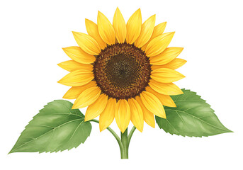 Obraz premium Vibrant Sunflower with Lush Green Leaves: A Botanical Illustration