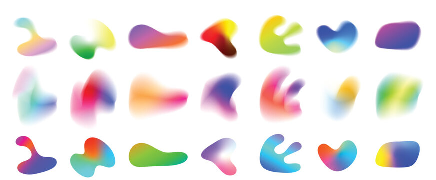 Colorful organic blurry gradient blobs shapes isolated on transparent background for