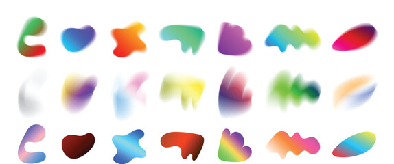Colorful gradient dynamic organic blobs element set with blurry effect. Isolated element clipart for modern and abstract illustration design
