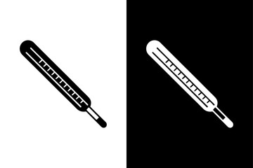 Classic Medical Thermometer Icon Black and White Silhouette Vector for Health & Safety.