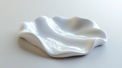 Glossy white sculptural dish with undulating, wave-like form