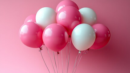 Pink and white balloons on pastel pink create a festive and romantic atmosphere for celebrations like Valentine's.