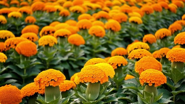 Close-up Field of Vibrant Orange Marigold Flowers in Full Bloom