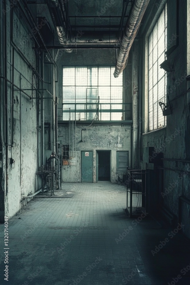 Poster Empty factory with many windows and a neutral background