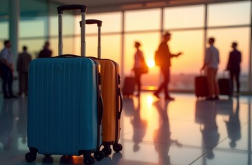 Plastic suitcases in the airport lounge