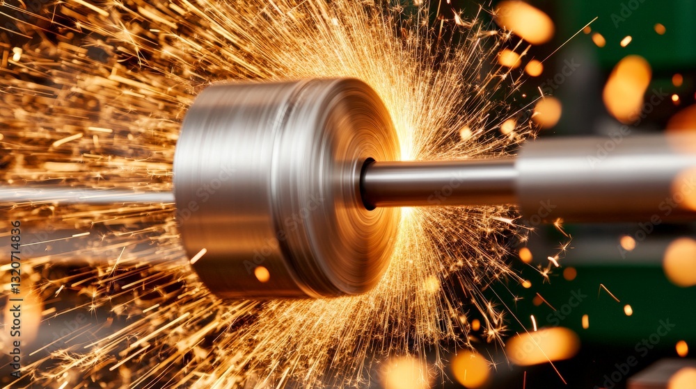 Aufkleber precision metal lathe machining process with sparks flying from high speed rotating steel workpiece 