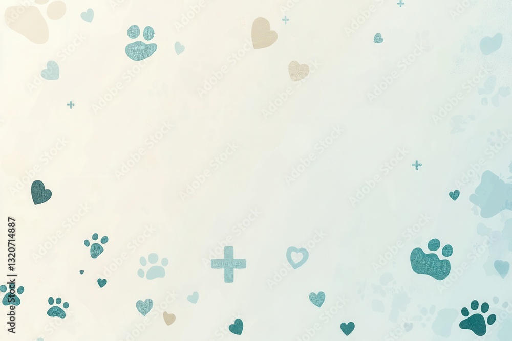 Poster clean minimalist veterinary background with soft pastel colors and subtle icons for professional ban
