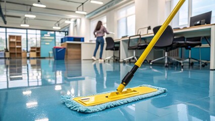 Naklejka premium woman cleaning floor with mop