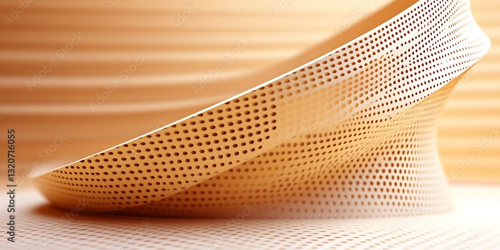 Poster abstract perforated surface element with curving lines, studio shot