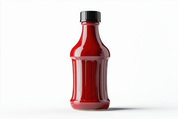 Sleek Glass Bottle of Vivid Red Sauce Freshly Made Against a Bright White Background Studio Shot Still Life