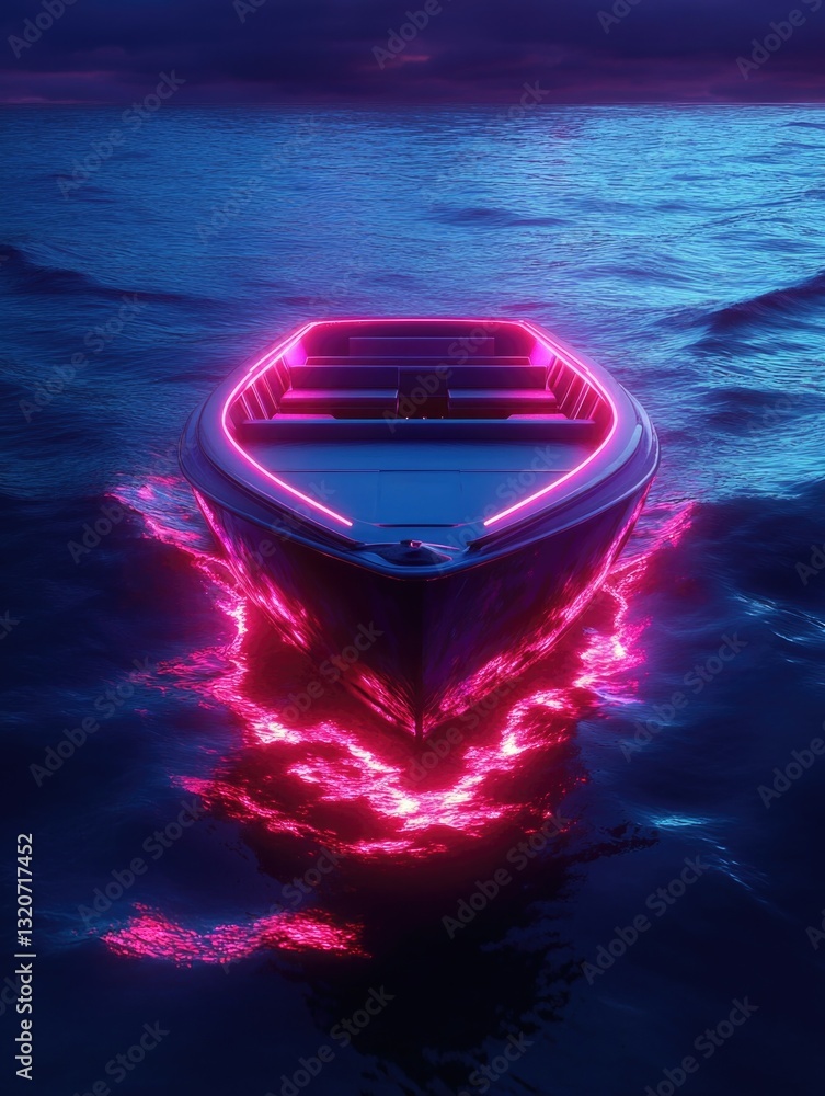 Aufkleber A boat with a distinctive red light on the calm waters, great for use in illustrations about safety or navigation