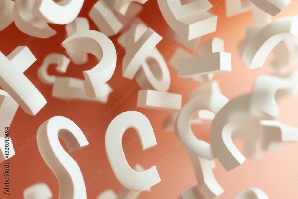 Poster creative typography design featuring floating 3d letters in modern abstract forms against a soft gra