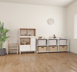 3d render minimalist playroom interior design