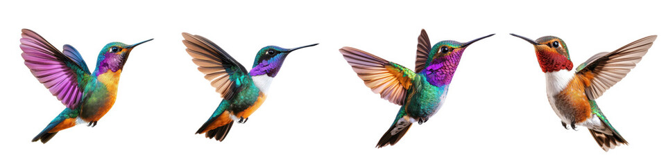 Fototapeta premium Stunning Hummingbirds in Flight Captured in Vibrant Colors and Graceful Motion These tiny jewel toned birds are captured mid flight showcasing their incredible agility speed