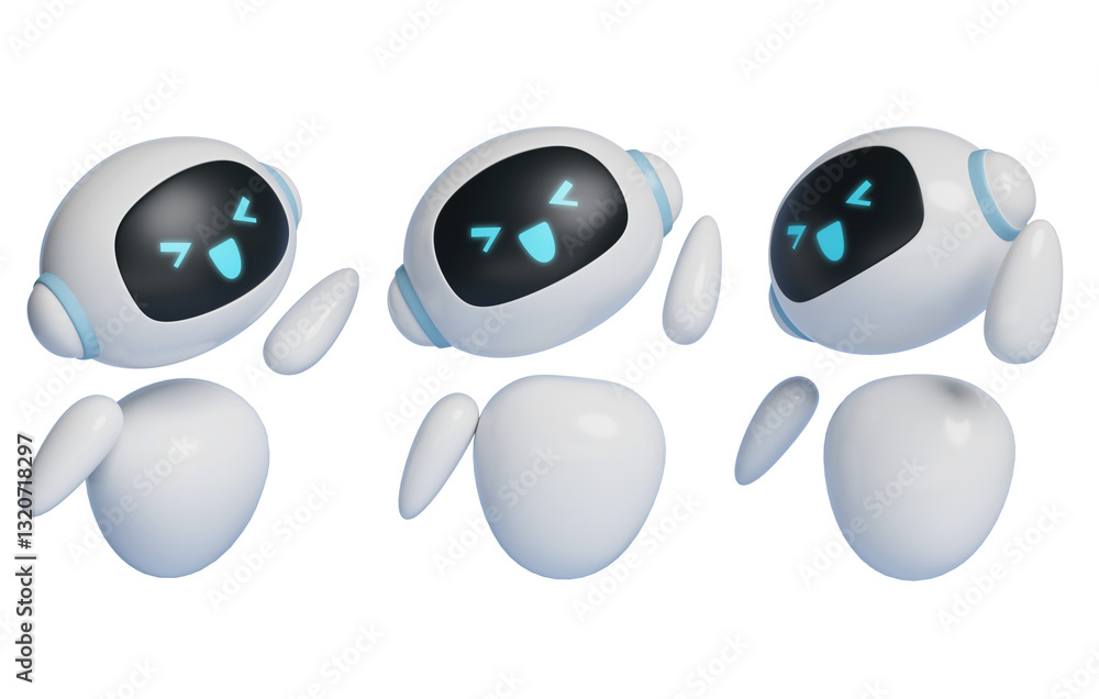 Poster happy ai robot character 3d graphics