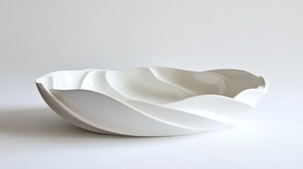 Elegant white porcelain serving bowl with organic, wave-like form