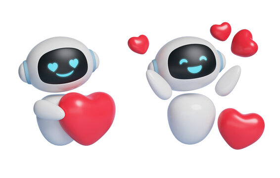 Heart and AI robot character 3D graphics