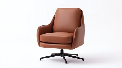 Naklejka premium Modern Tan Leather Armchair on Swivel Base in Studio Lighting
